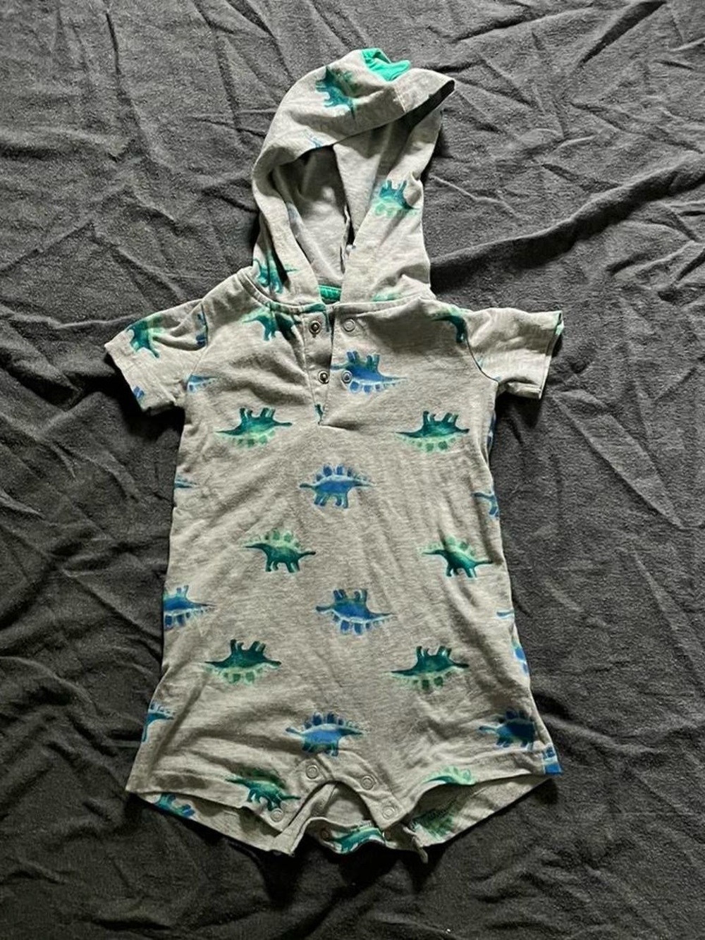 Carter's dinosaur baby boy hooded short sleeve romper